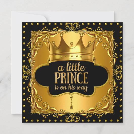 Little Prince Baby shower Gold Foil Crown Black Kaart (Voorkant)