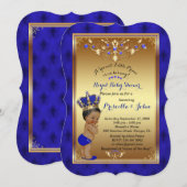 Little Prince Baby shower Invitation, blue Bracket Kaart (Voorkant / Achterkant)