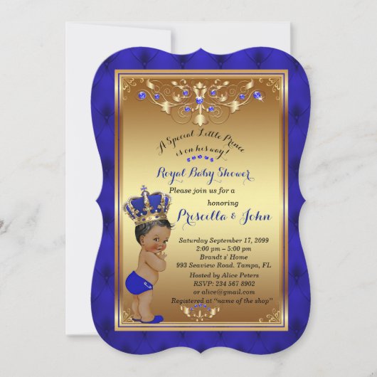 Little Prince Baby shower Invitation, blue Bracket Kaart (Voorkant)