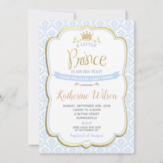 Little Prince Baby shower Invitation Boy Blue Kaart (Voorkant)