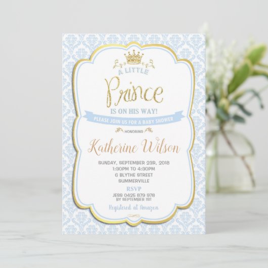 Little Prince Baby shower Invitation Boy Blue Kaart (Staand voorkant)