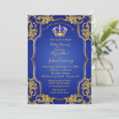 Little Prince Baby shower Invitation, goud, blauw Kaart (Staand voorkant)