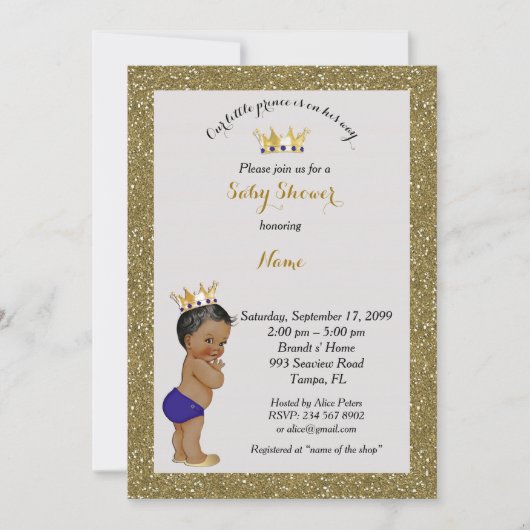 Little Prince Baby shower Invitation, goud, grijs Kaart (Voorkant)