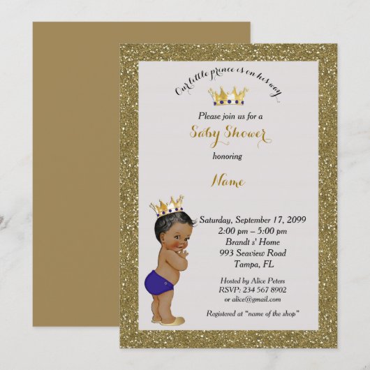 Little Prince Baby shower Invitation, goud, grijs Kaart (Voorkant / Achterkant)