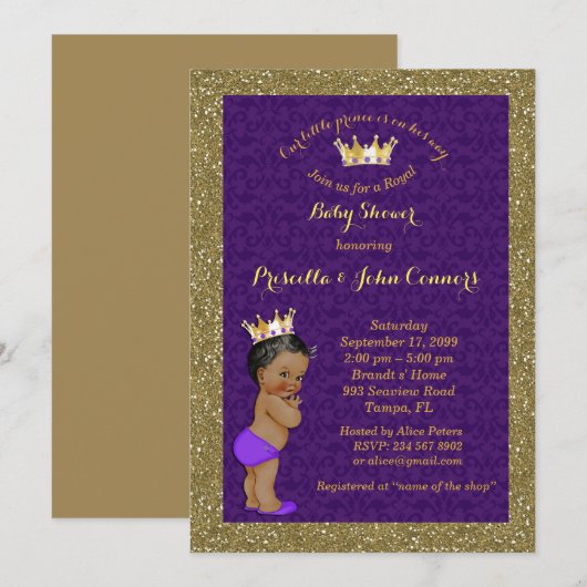 Little Prince Baby shower Invitation, gouden, paar Kaart (Voorkant / Achterkant)