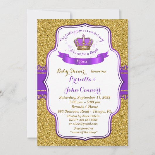 Little Prince Baby shower Invitation, gouden, paar Kaart (Voorkant)