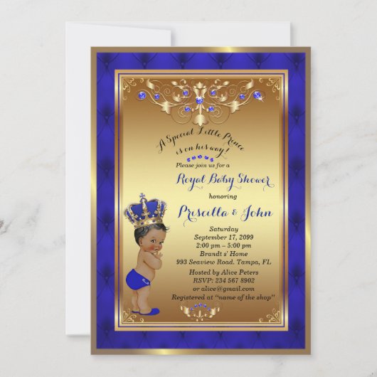 Little Prince Baby shower Invitation, Royal Blue 2 Kaart (Voorkant)