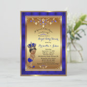 Little Prince Baby shower Invitation, Royal Blue 2 Kaart (Staand voorkant)