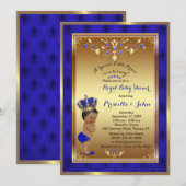 Little Prince Baby shower Invitation, Royal Blue 2 Kaart (Voorkant / Achterkant)