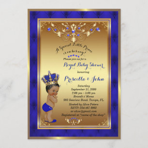 Little Prince Baby shower Invitation, Royal Blue 2 Kaart