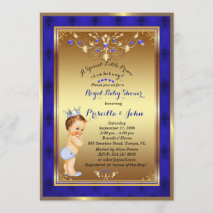 Little Prince Baby shower Invitation, Royal Blue 2 Kaart
