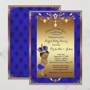 Little Prince Baby shower Invitation, Royal Blue Kaart