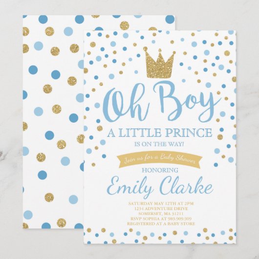 Little Prince Baby shower Invitation Royal Shower Kaart (Voorkant / Achterkant)