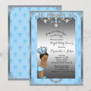 Little Prince Baby shower Invitation, Royal SILVER Kaart