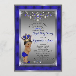 Little Prince Baby shower Invitation, Royal SILVER Kaart