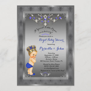 Little Prince Baby shower Invitation, Royal SILVER Kaart