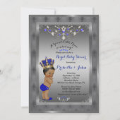 Little Prince Baby shower Invitation, Royal SILVER Kaart (Voorkant)