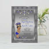 Little Prince Baby shower Invitation, Royal SILVER Kaart (Staand voorkant)