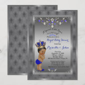 Little Prince Baby shower Invitation, Royal SILVER Kaart (Voorkant / Achterkant)