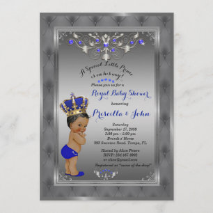 Little Prince Baby shower Invitation, Royal SILVER Kaart