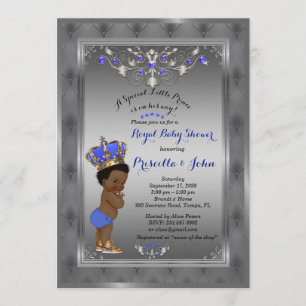 Little Prince Baby shower Invitation, Royal SILVER Kaart