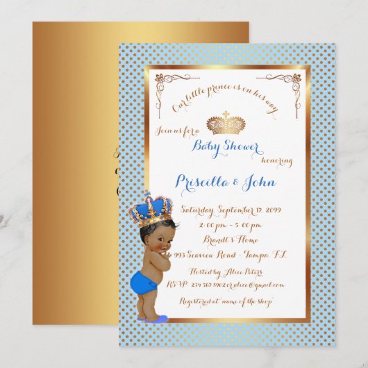 Little Prince Baby shower Invitation, roze goud Kaart (Voorkant / Achterkant)