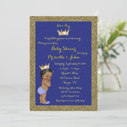 Little Prince Baby shower Invitation, trendy, chiq Kaart (Staand voorkant)