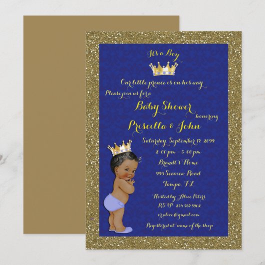 Little Prince Baby shower Invitation, trendy, chiq Kaart (Voorkant / Achterkant)
