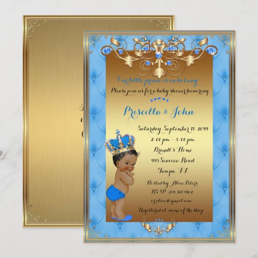 Little Prince Baby shower Invitation, trendy, chiq Kaart (Voorkant / Achterkant)