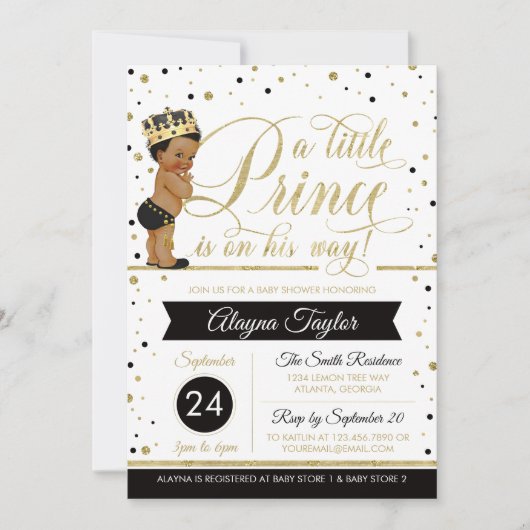 Little Prince Baby shower Invite, Faux Glitter Kaart (Voorkant)