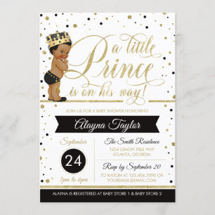 Little Prince Baby shower Invite, Faux Glitter Kaart