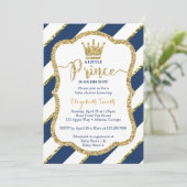 Little Prince Baby shower Invite, Faux Glitter Kaart (Staand voorkant)
