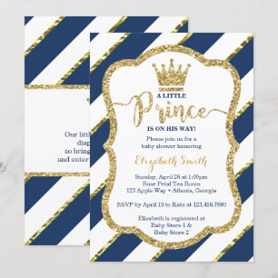 Little Prince Baby shower Invite, Faux Glitter Kaart