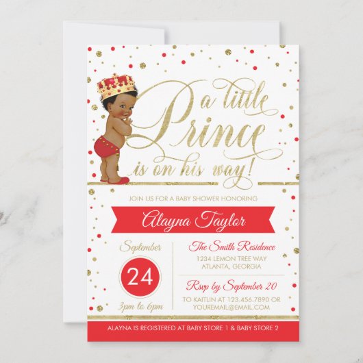 Little Prince Baby shower Invite, Faux Glitter Kaart (Voorkant)