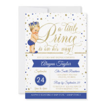 Little Prince Baby shower Invite, Faux Glitter