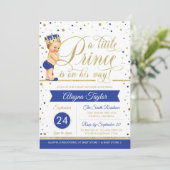 Little Prince Baby shower Invite, Faux Glitter Kaart (Staand voorkant)