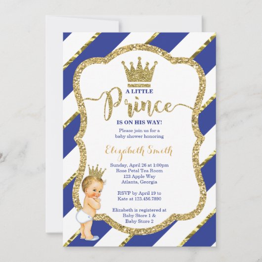 Little Prince Baby shower Invite, Faux Glitter Kaart (Voorkant)
