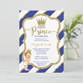 Little Prince Baby shower Invite, Faux Glitter Kaart (Staand voorkant)