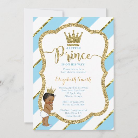 Little Prince Baby shower Invite, Faux Glitter Kaart (Voorkant)