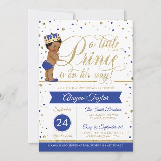 Little Prince Baby shower Invite, Faux Glitter Kaart (Voorkant)