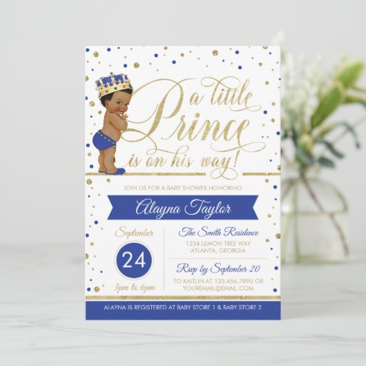 Little Prince Baby shower Invite, Faux Glitter Kaart (Staand voorkant)