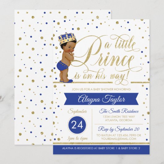 Little Prince Baby shower Invite, Faux Glitter Kaart (Voorkant / Achterkant)