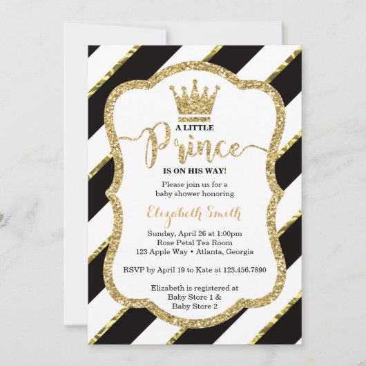 Little Prince Baby shower Invite, Faux Glitter Kaart (Voorkant)