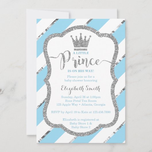 Little Prince Baby shower Invite, Faux Glitter Kaart (Voorkant)