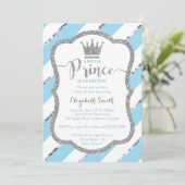 Little Prince Baby shower Invite, Faux Glitter Kaart (Staand voorkant)