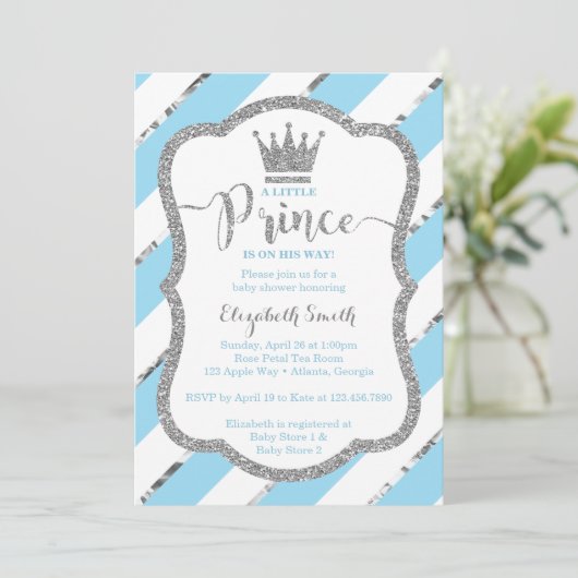Little Prince Baby shower Invite, Faux Glitter Kaart (Staand voorkant)