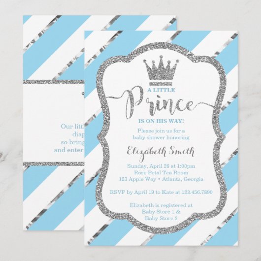 Little Prince Baby shower Invite, Faux Glitter Kaart (Voorkant / Achterkant)