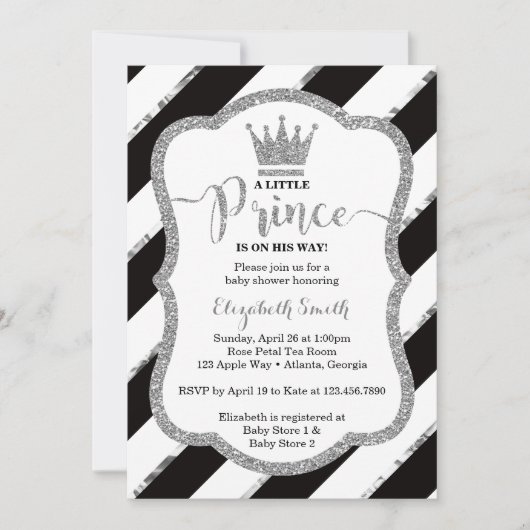 Little Prince Baby shower Invite, Faux Glitter Kaart (Voorkant)