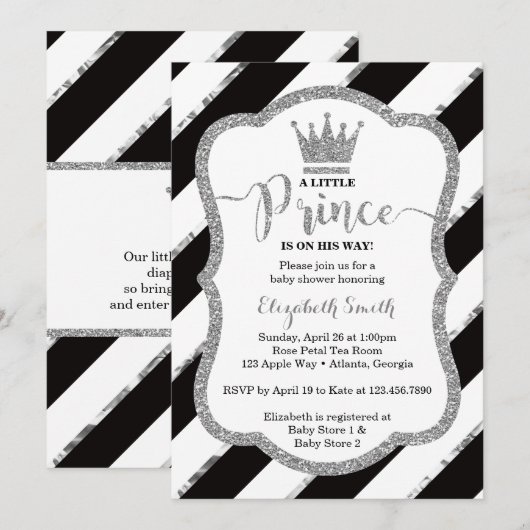 Little Prince Baby shower Invite, Faux Glitter Kaart (Voorkant / Achterkant)