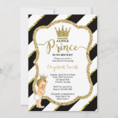 Little Prince Baby shower Invite, Faux Glitter Kaart (Voorkant)